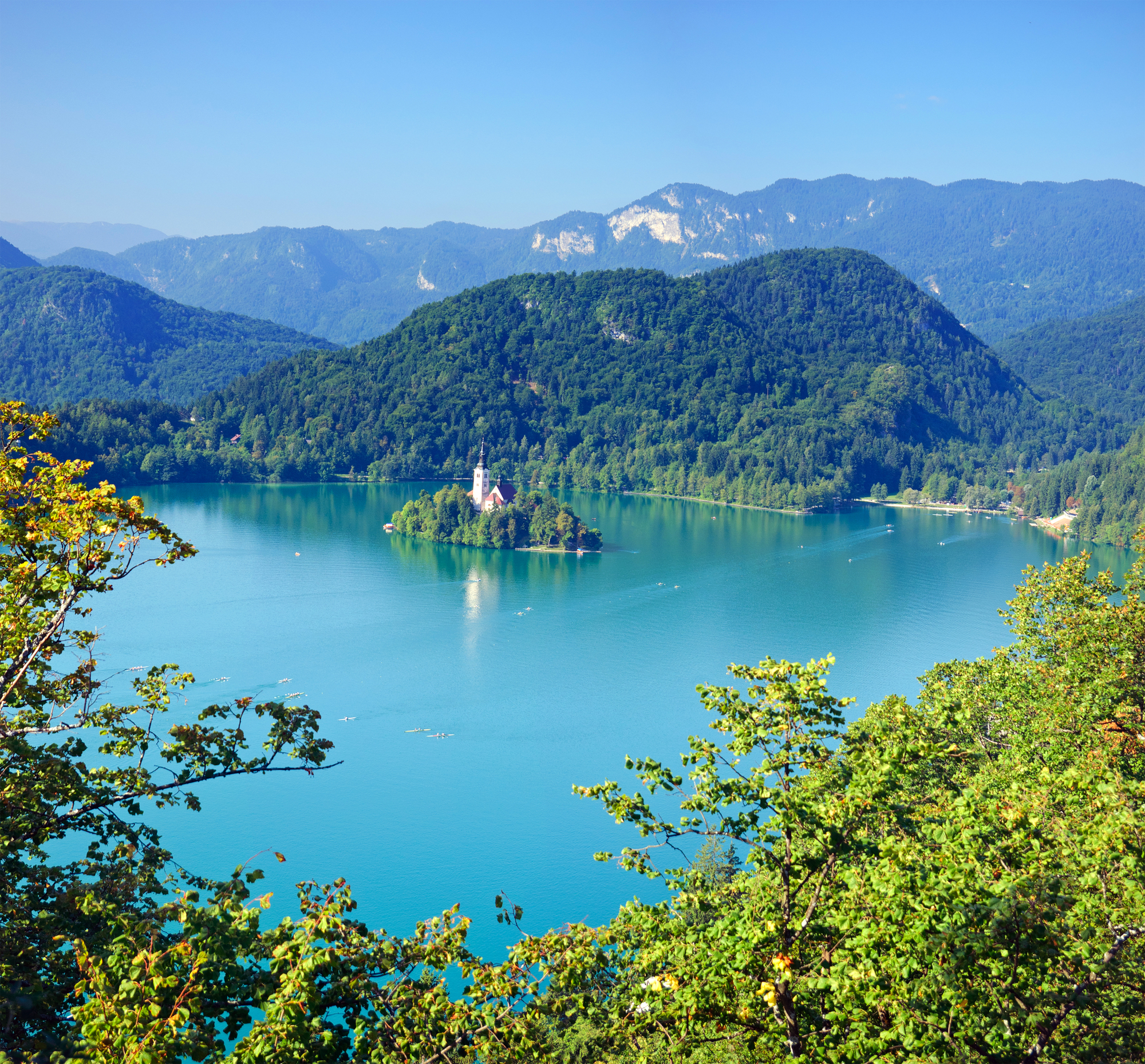 Photo from air perspective, Bled lake with island, slovenia, europe