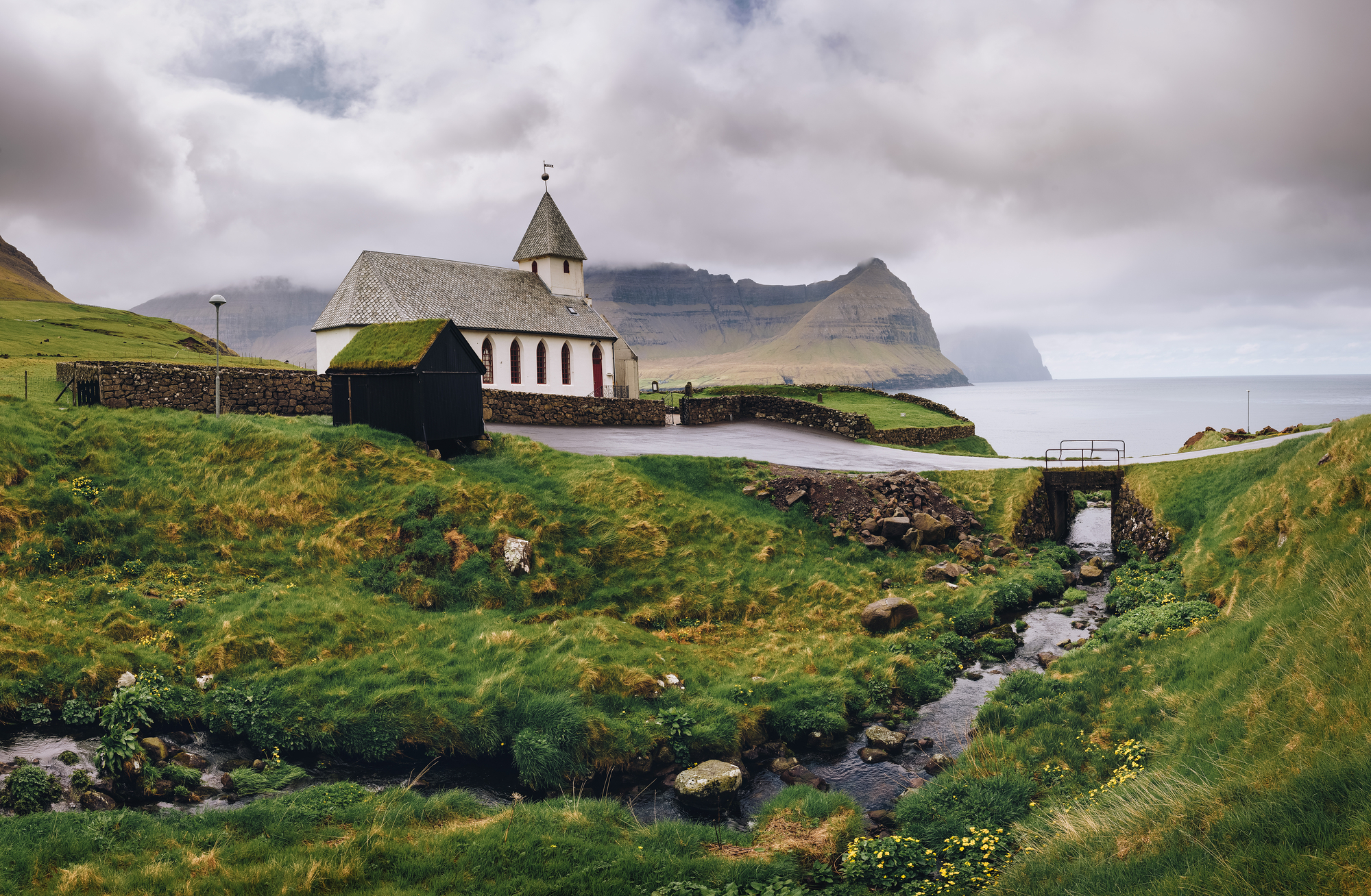 Small church in the village of Vidareidi in Vidoy, Faroe Islands