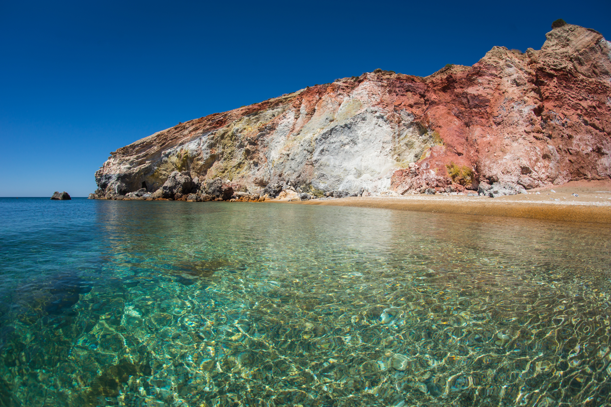 Unusual vivid colors of Paleochori Beach, Milos, Greece